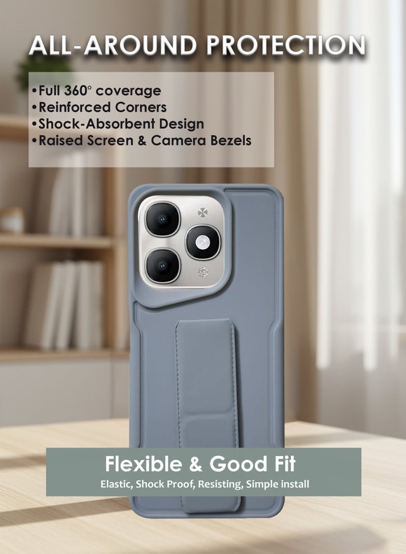 Itel A90 Hand Grip Case Cover - Magnetic Hand Grip Holder & Kickstand Case For Itel A90 - Strong Grip for Magnetic Car Holder, Stylish Silicone Case & Functional, Ultimate Convenience & Hands-Free Viewing - Grey - Image 4
